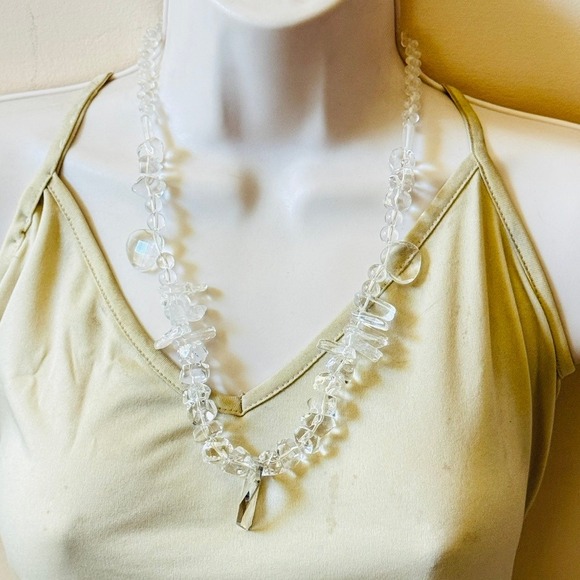 VTG Clear rock Crystal beads Necklace Natural Beaded collar Natural rare 22"L - Picture 7 of 8